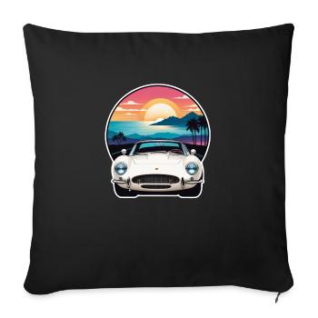 voiture vintage couché de soleil - Housse de coussin décorative 45 x 45 cm - noir - Devant