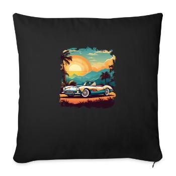 voiture vintage couché de soleil - Housse de coussin décorative 45 x 45 cm - noir - Devant