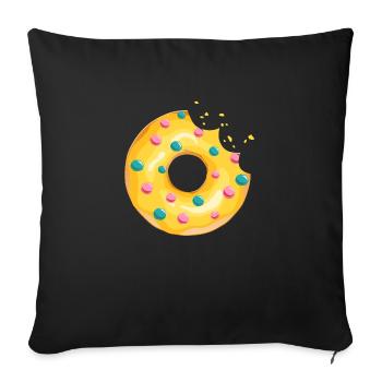 donut croquer manger boucher patisserie 120 Q - Housse de coussin décorative 45 x 45 cm - noir - Devant