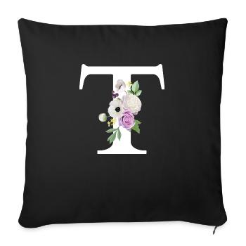 Lila Blumenbuchstabe T - Sofakissenbezug 45 x 45 cm - Schwarz - Vorne