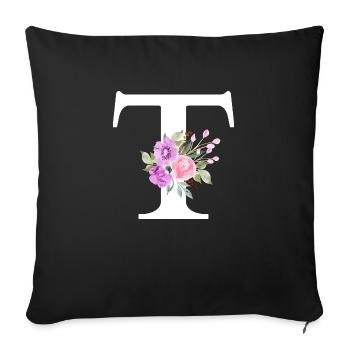 Lila Blumenbuchstabe T - Sofakissenbezug 45 x 45 cm - Schwarz - Vorne