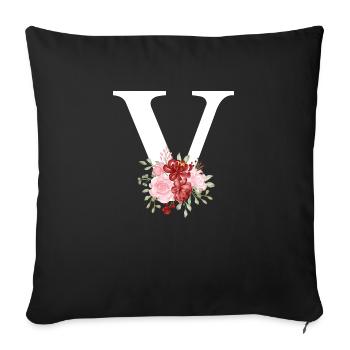 Lettre v floral rouge - Housse de coussin décorative 45 x 45 cm - noir - Devant