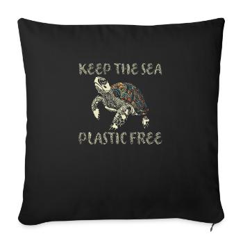 Gardez la mer sans plastique tortue Motif - Housse de coussin décorative 45 x 45 cm - noir - Devant