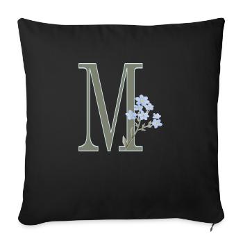 M mit blauen Blüten - Sofakissenbezug 45 x 45 cm - Schwarz - Vorne