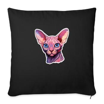 Tête de chat Sphynx - Housse de coussin décorative 45 x 45 cm - noir - Devant