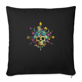 Skull flowers - Sofa pillowcase 17,3'' x 17,3'' (45 x 45 cm) - black - Front