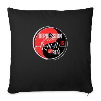 Design « La dépression est réelle » rouge noir - Housse de coussin décorative 45 x 45 cm - noir - Devant