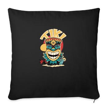 Masque Tiki qui boit un coctail. - Housse de coussin décorative 45 x 45 cm - noir - Devant