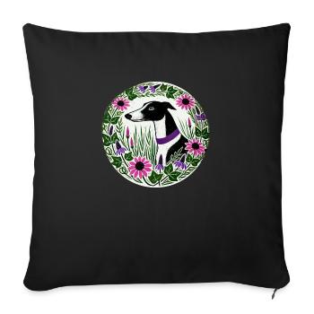 Lévrier noir et blanc - Housse de coussin décorative 45 x 45 cm - noir - Devant