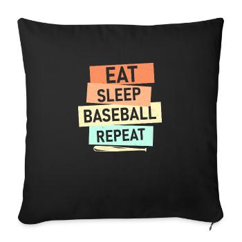 Manger dormir Baseball Répéter Softball Sport Fan - Housse de coussin décorative 45 x 45 cm - noir - Devant