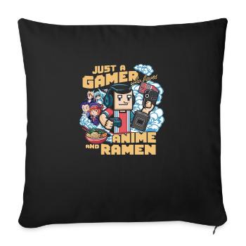 Joueur, amateur d’anime et fan de ramen - Housse de coussin décorative 45 x 45 cm - noir - Devant