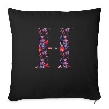 Personalisierter Blumenbuchstabe h - Geschenkidee - Sofakissenbezug 45 x 45 cm - Schwarz - Vorne