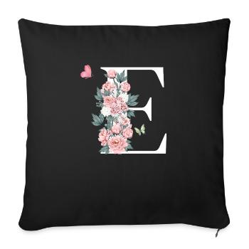 Letter e pink flowers - Sofa pillowcase 17,3'' x 17,3'' (45 x 45 cm) - black - Front
