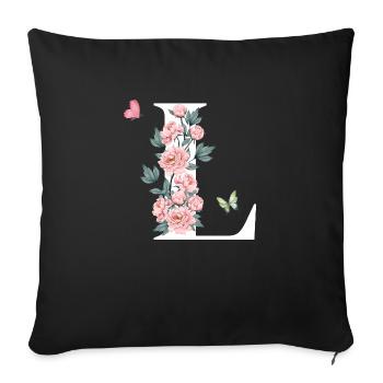 Letter l Pink Flowers - Sofa pillowcase 17,3'' x 17,3'' (45 x 45 cm) - black - Front