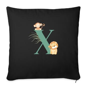 Lettre x vert animaux jungle - Housse de coussin décorative 45 x 45 cm - noir - Devant