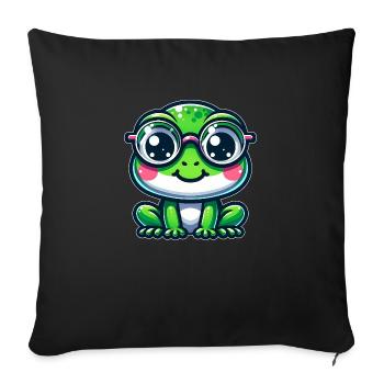 Süßer Frosch mit Brille - Sofakissenbezug 45 x 45 cm - Schwarz - Vorne