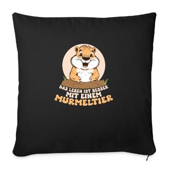 La vie est meilleure avec un rongeur marmotte - Housse de coussin décorative 45 x 45 cm - noir - Devant