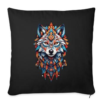 spirituel du loup Mandala et plumes indiennes - Housse de coussin décorative 45 x 45 cm - noir - Devant