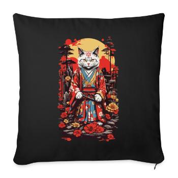 Kimono Wearing Cat Shogun Aesthetics Japan Design - Sofa pillowcase 17,3'' x 17,3'' (45 x 45 cm) - black - Front