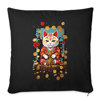 Japanese Lucky Cat Aesthetic Cat Design - Sofa pillowcase 17,3'' x 17,3'' (45 x 45 cm) - black - Front