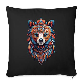 Spirit Bear Meditation Yoga Mandala Feather Design - Sofa pillowcase 17,3'' x 17,3'' (45 x 45 cm) - black - Front