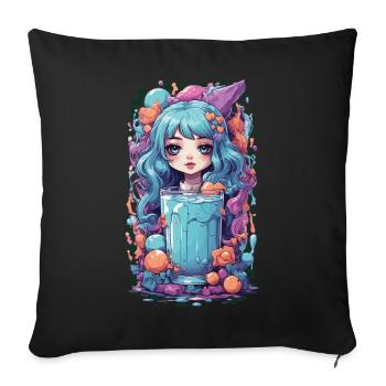 Gothic Kawaii Anime Milkshake Girl Süßigkeiten - Sofakissenbezug 45 x 45 cm - Schwarz - Vorne
