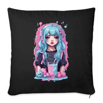 Kawaii Anime Girl Gothic Milkshake Manga Design - Sofakissenbezug 45 x 45 cm - Schwarz - Vorne