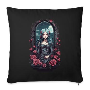 Kawaii Goth Anime E-Girl Design victorien - Housse de coussin décorative 45 x 45 cm - noir - Devant