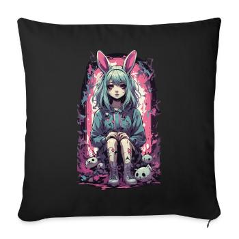 Kemonomimi Bunny Anime Girl Goth Kawaii - Sofa pillowcase 17,3'' x 17,3'' (45 x 45 cm) - black - Front
