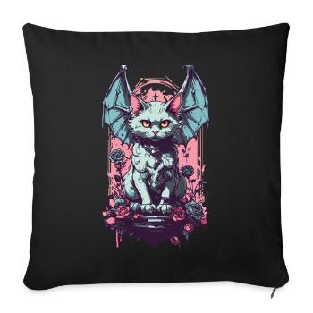 Goth Pastel chat démon Roses amoureux des chats - Housse de coussin décorative 45 x 45 cm - noir - Devant
