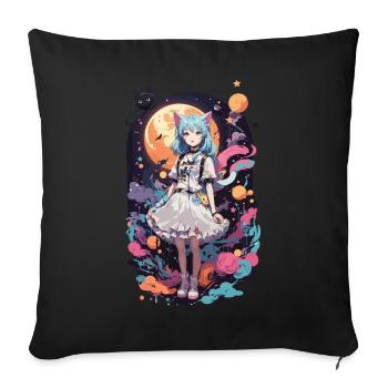 Kemonomimi Chats Fille Kawaii Anime Goth eGirl - Housse de coussin décorative 45 x 45 cm - noir - Devant