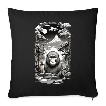 Asian Monkey Ukiyo-E Hot Spring Design - Sofa pillowcase 17,3'' x 17,3'' (45 x 45 cm) - black - Front