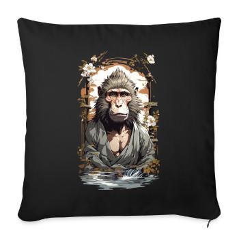 Figure mythique singe fleurs de cerisier Ukiyo-E Style Vintage - Housse de coussin décorative 45 x 45 cm - noir - Devant
