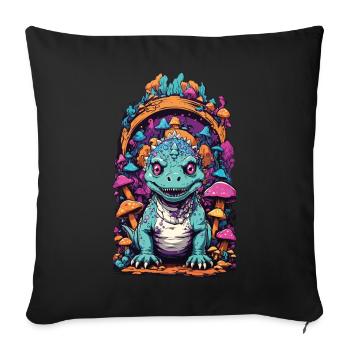 Psychedelic Mushrooms with Dinosaur Fantasy World - Sofa pillowcase 17,3'' x 17,3'' (45 x 45 cm) - black - Front