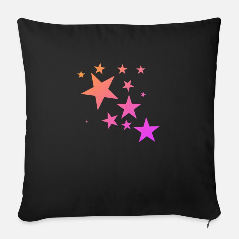 Tapis étoile orange coloré coloré étoile - Housse de coussin décorative 45 x 45 cm - noir
