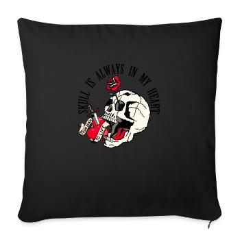 tete de mort old school crane fleur rose dague - Housse de coussin décorative 45 x 45 cm - noir - Devant