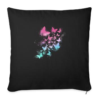 Papillons, aquarelle, coloré, peinture, graffiti - Housse de coussin décorative 45 x 45 cm - noir - Devant