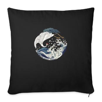 The Great Wave & Japanese Crane Art - Sofa pillowcase 17,3'' x 17,3'' (45 x 45 cm) - black - Front