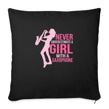 Ne sous-estimez jamais une fille avec un joueur de saxophone - Housse de coussin décorative 45 x 45 cm - noir - Devant