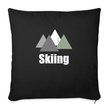 Logo de ski avec panorama de montagne; Montagne de ski - Housse de coussin décorative 45 x 45 cm - noir - Devant