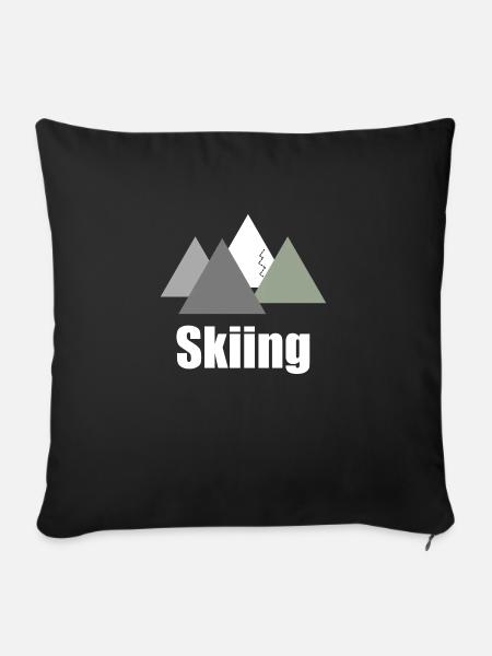 Skiiing Logo mit Bergpanorama; Skifahren Berge - Sofakissenbezug 45 x 45 cm - Schwarz