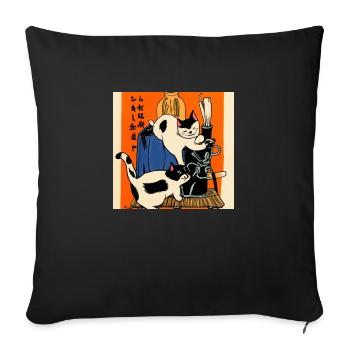 Chats dans le style artistique japonais 3 - Housse de coussin décorative 45 x 45 cm - noir - Devant