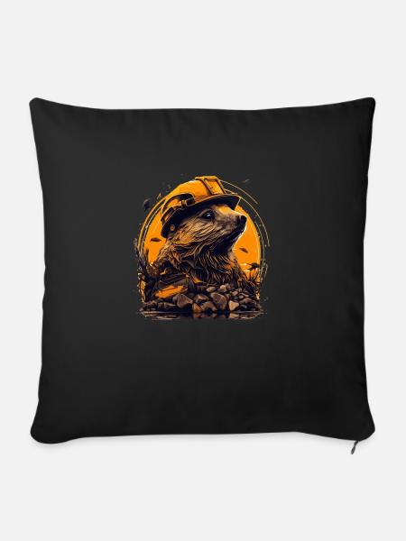 Bieber as master builder with yellow safety helmet - Sofa pillowcase 17,3'' x 17,3'' (45 x 45 cm) - black