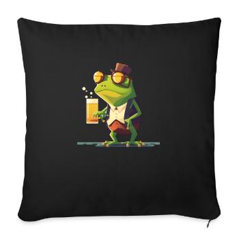 Lustiger Frosch mit Zylinder und Bier - Sofakissenbezug 45 x 45 cm - Schwarz - Vorne