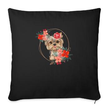 Spring design - Yorkshire Terrier in a wreath of flowers - Sofa pillowcase 17,3'' x 17,3'' (45 x 45 cm) - black - Front