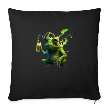 Lustiger Frosch genießt sein Bier - Sofakissenbezug 45 x 45 cm - Schwarz - Vorne