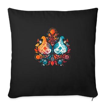 Les oiseaux amoureux vintage - Housse de coussin décorative 45 x 45 cm - noir - Devant