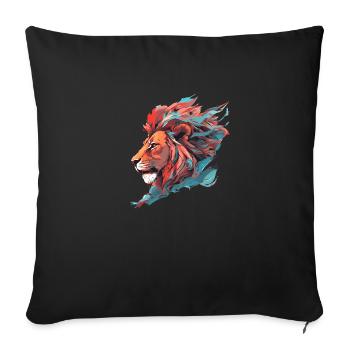Lion Farouche clair et turquoise - Housse de coussin décorative 45 x 45 cm - noir - Devant