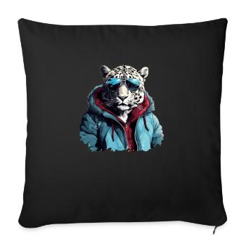 Streetstyle Schneeleopard | Leoparden-Liebhaber - Sofakissenbezug 45 x 45 cm - Schwarz - Vorne