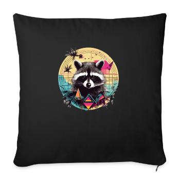 Raccoon in tropical geometry - Sofa pillowcase 17,3'' x 17,3'' (45 x 45 cm) - black - Front